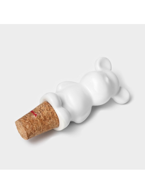 Пробка для бутылки Доляна «Стильный мишка», 3.5×3.5×10 см, белая