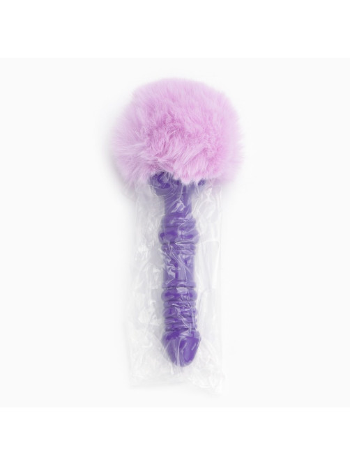 Анальная пробка с мехом, втулка силикон, 130×26 мм, хвост 65 мм, кольца, сиреневый
