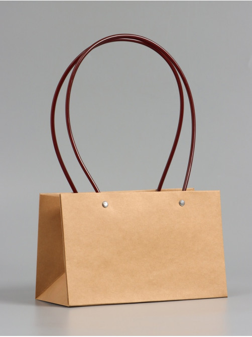 Сумка переноска для цветов, влагостойкая, крафт, 22×10.5×13.5 см