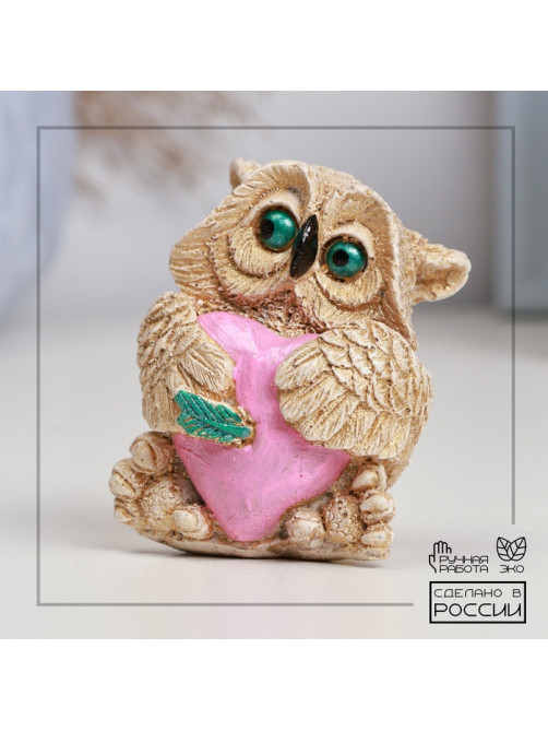 Фигура гипс «Сова с сердцем», слоновая кость, 6×6×5 см