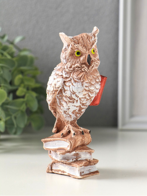 Фигурка гипс «Сова на книгах» коричневая, 14×6×6 см