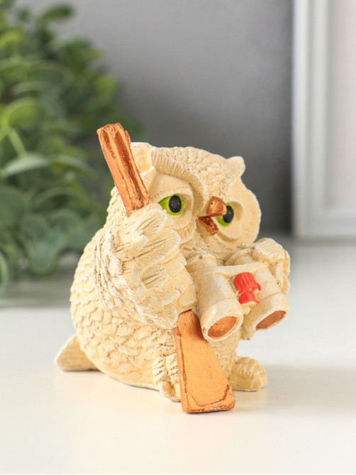 Фигурка гипс «Сова с биноклем», 8×7 см, слоновая кость