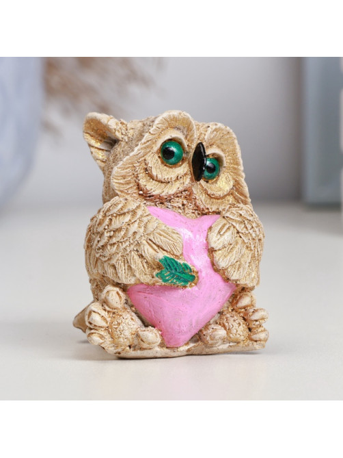 Фигура гипс «Сова с сердцем», слоновая кость, 6×6×5 см