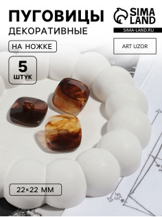 Пуговицы на ножке «Квадрат», 22×22 мм, набор 5 шт., коричневые