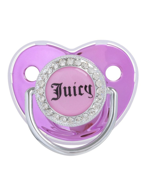 Соска - пустышка силиконовая ортодонтическая M&B JUICY, от 6 мес., с колпачком, держатель - цепочка, розовая, со стразами