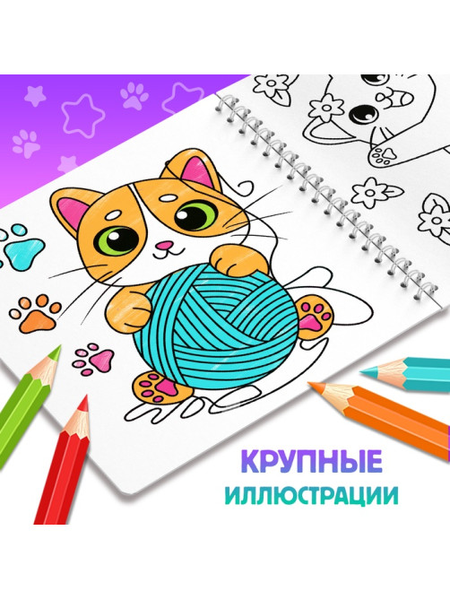 Раскраска для малышей «Усы, лапки и хвосты», 100 картинок, на кольцах