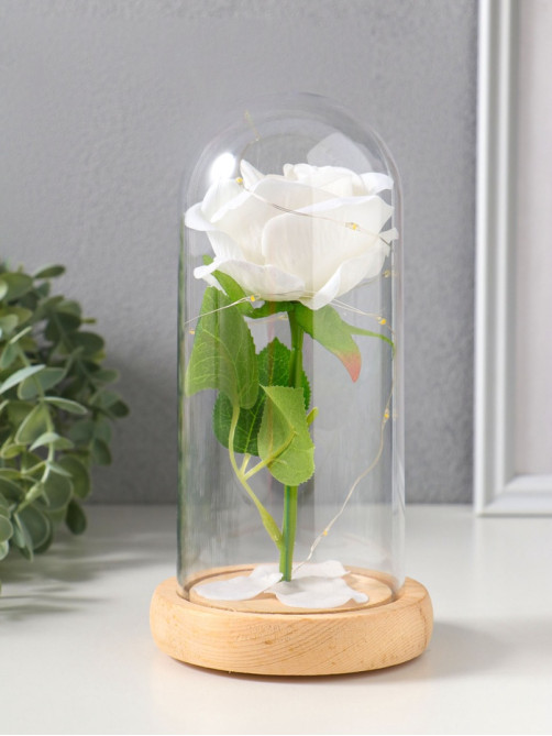 Фигурка световая колба RISALUX «Роза», LED - ночник, 3×ААА, белый, 9.5×9.5×19.5 см