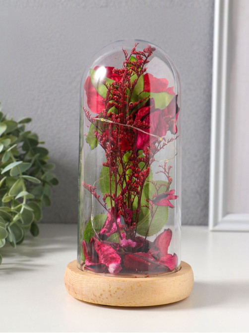 Фигурка световая колба RISALUX «Роза», LED - ночник, 3×АG10, красный, 9.5×9.5×19.5 см