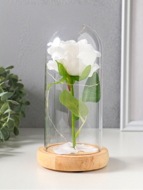 Фигурка световая колба RISALUX «Роза», LED - ночник, 3×ААА, белый, 9.5×9.5×19.5 см