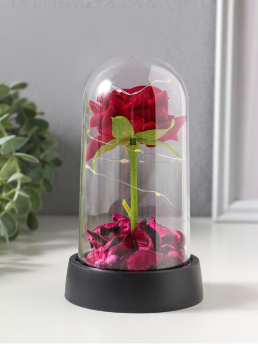 Фигурка световая колба RISALUX «Красная роза», LED-ночник, 3×AG10, 8.5×8.5×15.5 см