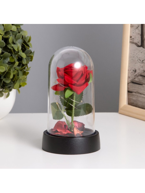 Фигурка световая колба RISALUX «Красная роза», LED-ночник, 3×AG10, 8.5×8.5×15.5 см