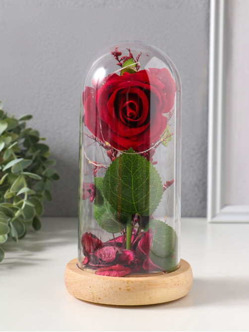 Фигурка световая колба RISALUX «Роза», LED - ночник, 3×АG10, красный, 9.5×9.5×19.5 см