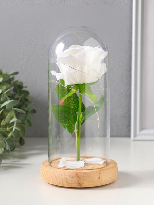 Фигурка световая колба RISALUX «Роза», LED - ночник, 3×ААА, белый, 9.5×9.5×19.5 см