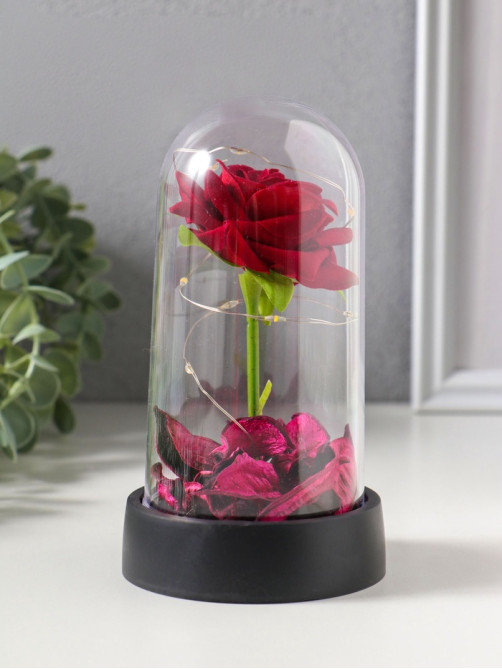 Фигурка световая колба RISALUX «Красная роза», LED-ночник, 3×AG10, 8.5×8.5×15.5 см