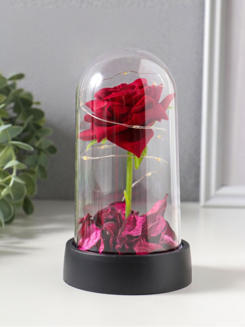 Фигурка световая колба RISALUX «Красная роза», LED-ночник, 3×AG10, 8.5×8.5×15.5 см