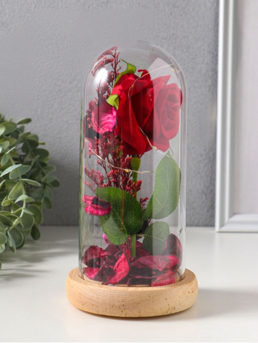 Фигурка световая колба RISALUX «Роза», LED - ночник, 3×АG10, красный, 9.5×9.5×19.5 см