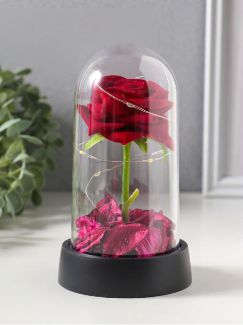 Фигурка световая колба RISALUX «Красная роза», LED-ночник, 3×AG10, 8.5×8.5×15.5 см