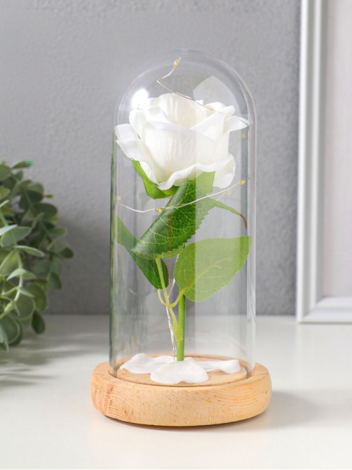 Фигурка световая колба RISALUX «Роза», LED - ночник, 3×ААА, белый, 9.5×9.5×19.5 см