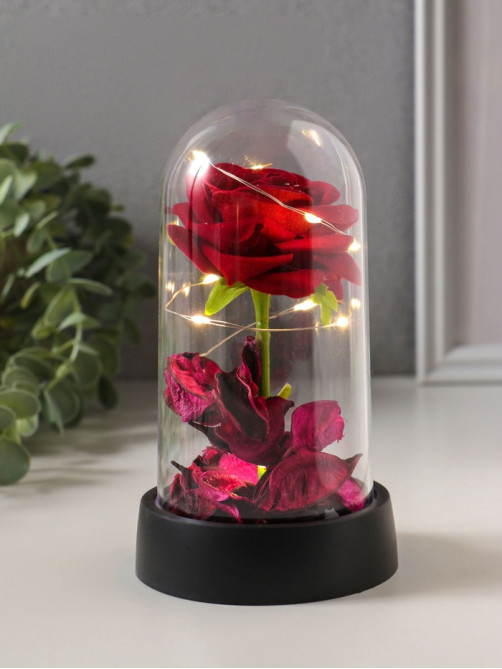 Фигурка световая колба RISALUX «Красная роза», LED-ночник, 3×AG10, 8.5×8.5×15.5 см
