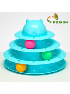 Игровой комплекс для кошек «Пижон», 24.5×24.5×13 см, с 3 шариками, голубой