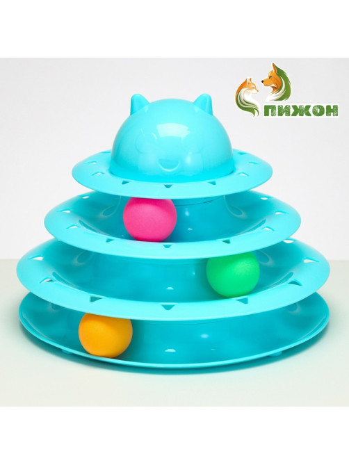 Игровой комплекс для кошек «Пижон», 24.5×24.5×13 см, с 3 шариками, голубой