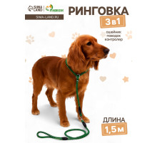 Ринговка для собак, 150×0.6 см, с вертлюгом, чёрная, зелёная