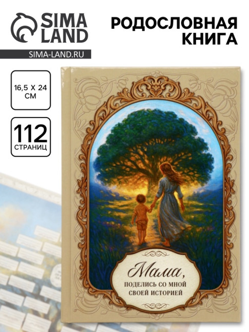 Родословная книга «Мама», 56 листов, 112 страниц, 16.5×24 см