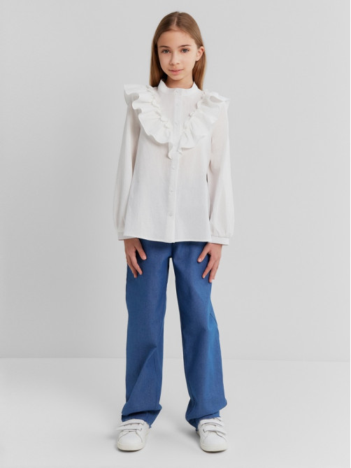 Блузка для девочки MINAKU: Cotton collection, белая, рост 128 см