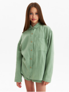 Рубашка из муслина для девочки KAFTAN, зелёная, рост 164 см