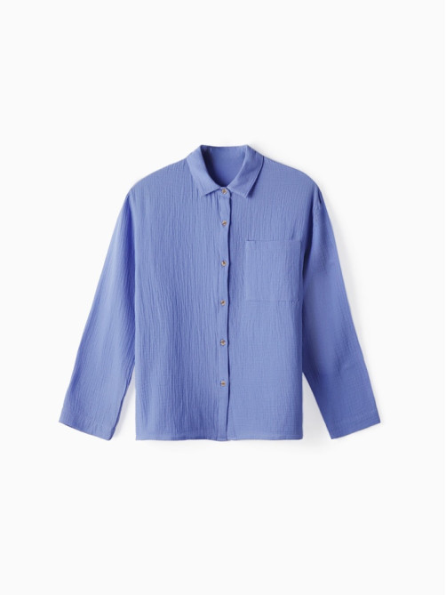 Рубашка из муслина для девочки KAFTAN, синяя, рост 140 см