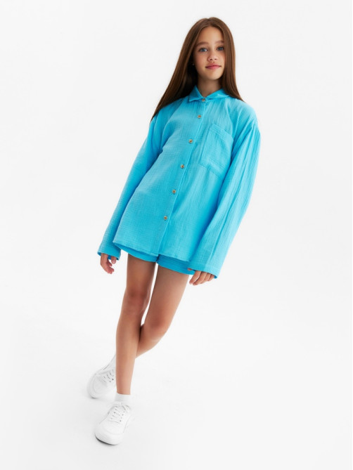 Рубашка из муслина для девочки KAFTAN, голубая, рост 158 см