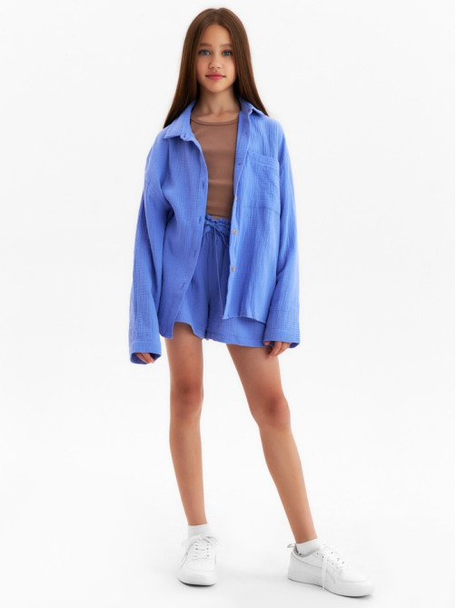 Рубашка из муслина для девочки KAFTAN, синяя, рост 140 см