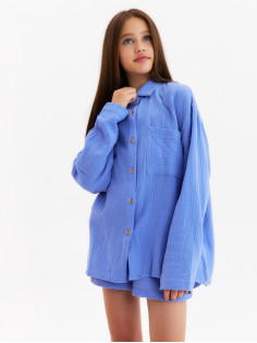 Рубашка из муслина для девочки KAFTAN, синяя, рост 164 см