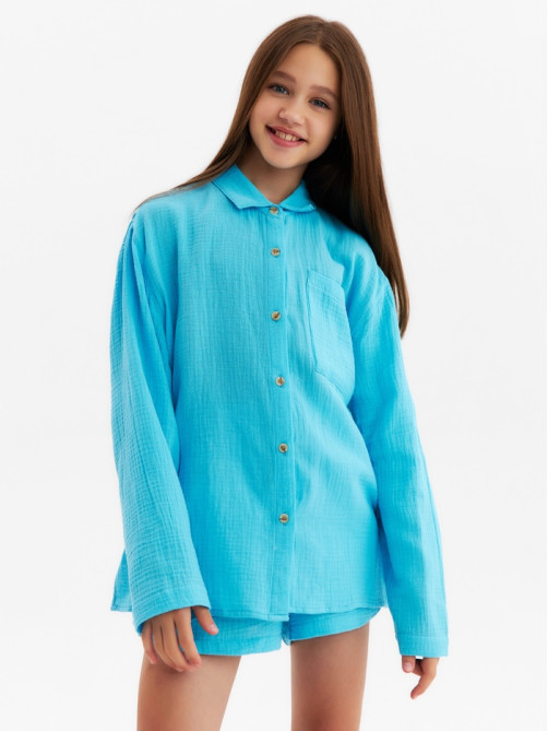 Рубашка из муслина для девочки KAFTAN, голубая, рост 164 см