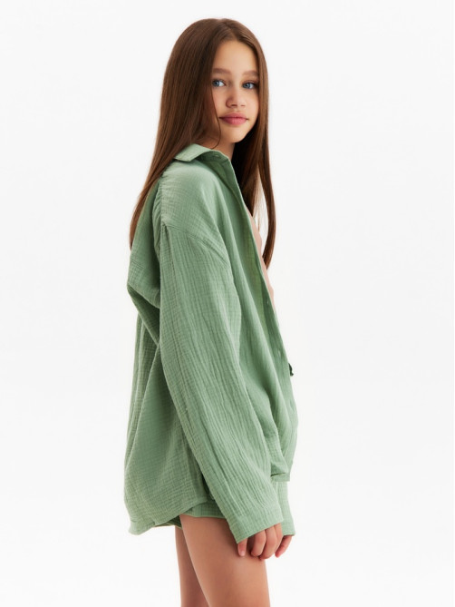 Рубашка из муслина для девочки KAFTAN, зелёная, рост 158 см