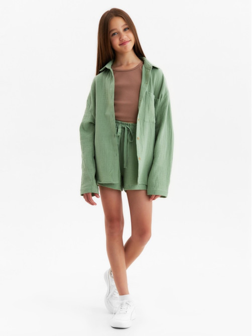 Рубашка из муслина для девочки KAFTAN, зелёная, рост 164 см