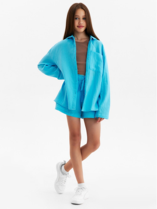 Рубашка из муслина для девочки KAFTAN, голубая, рост 140 см