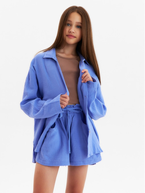 Рубашка из муслина для девочки KAFTAN, синяя, рост 134 см