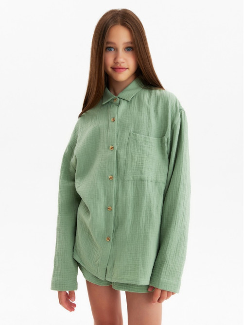 Рубашка из муслина для девочки KAFTAN, зелёная, рост 146 см
