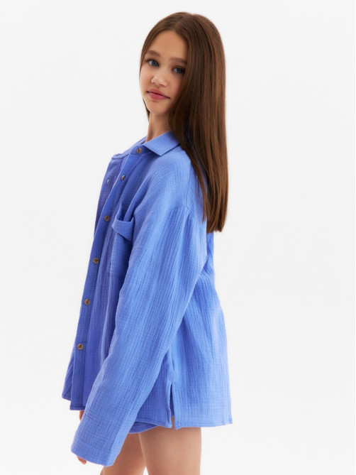 Рубашка из муслина для девочки KAFTAN, синяя, рост 140 см