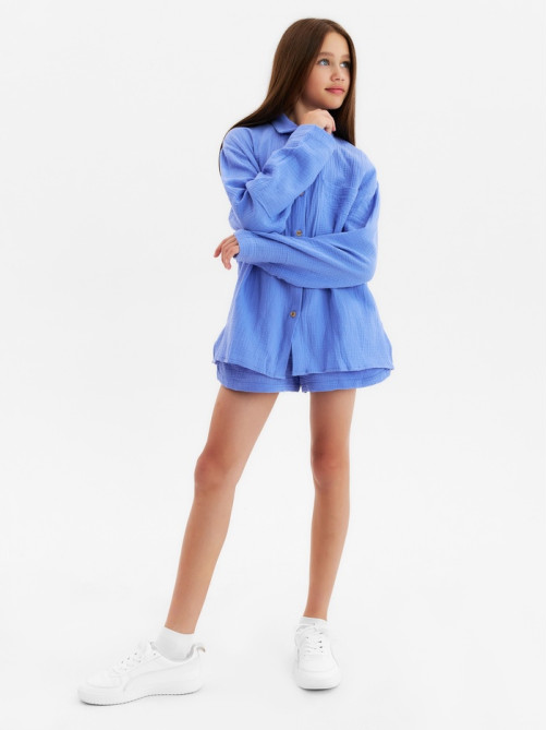 Рубашка из муслина для девочки KAFTAN, синяя, рост 140 см