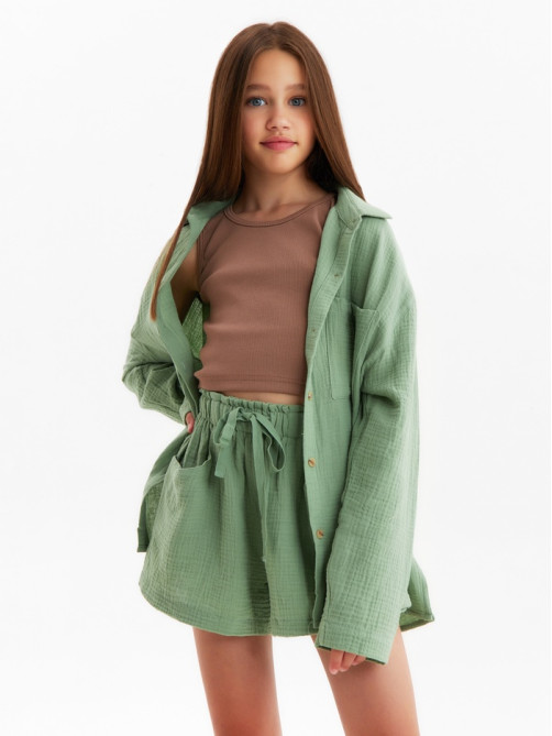 Рубашка из муслина для девочки KAFTAN, зелёная, рост 146 см
