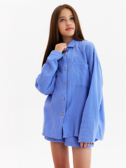 Рубашка из муслина для девочки KAFTAN, синяя, рост 140 см