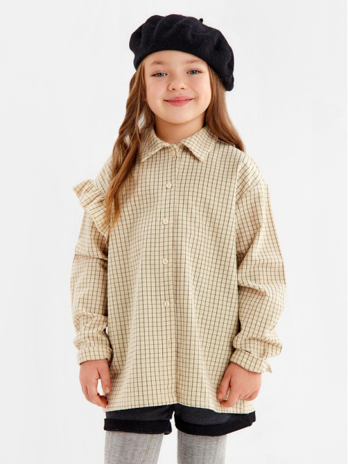 Рубашка для девочки в клетку KAFTAN, бежевая, размер 30 (98-104 см)
