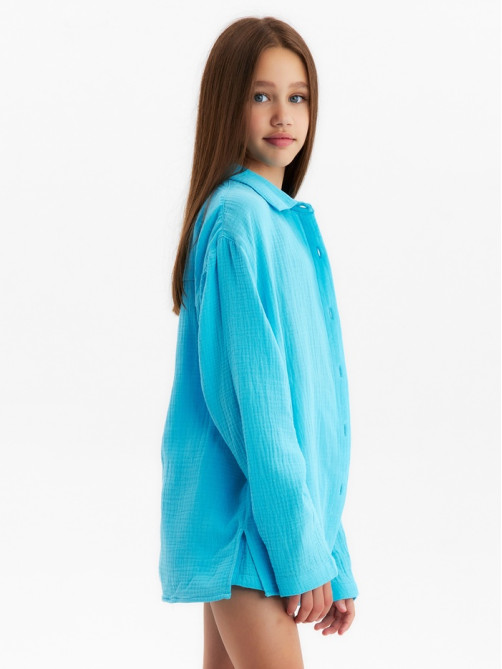Рубашка из муслина для девочки KAFTAN, голубая, рост 164 см