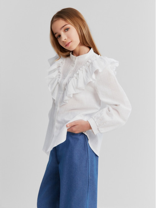 Блузка для девочки MINAKU: Cotton collection, белая, рост 146 см