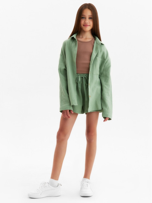 Рубашка из муслина для девочки KAFTAN, зелёная, рост 146 см