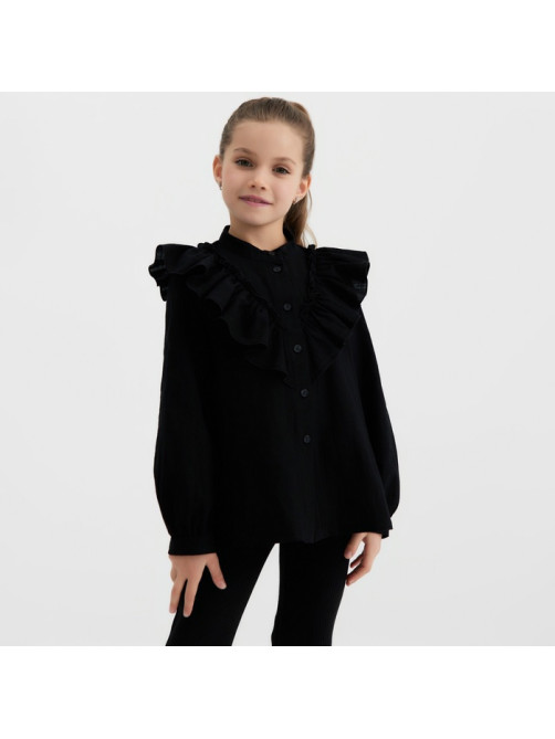 Блузка для девочки MINAKU: Cotton collection, чёрная, рост 128 см