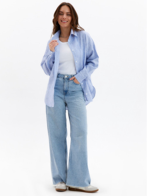 Рубашка женская MINAKU oversize в полоску, белая, голубая, размер 44