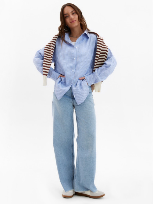 Рубашка женская MINAKU oversize в полоску, белая, голубая, размер 46